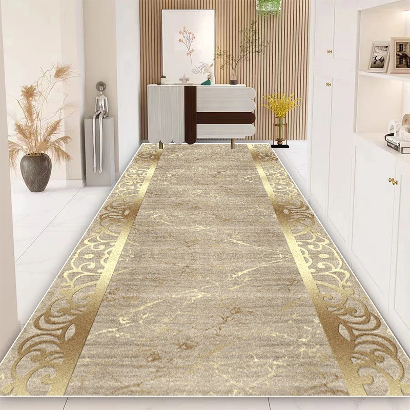 Luxury Gold Long Corridor Carpet European Style Hall Runner Carpets Stairway Rug Non-slip Washable Aisle Floor Mat Customizable