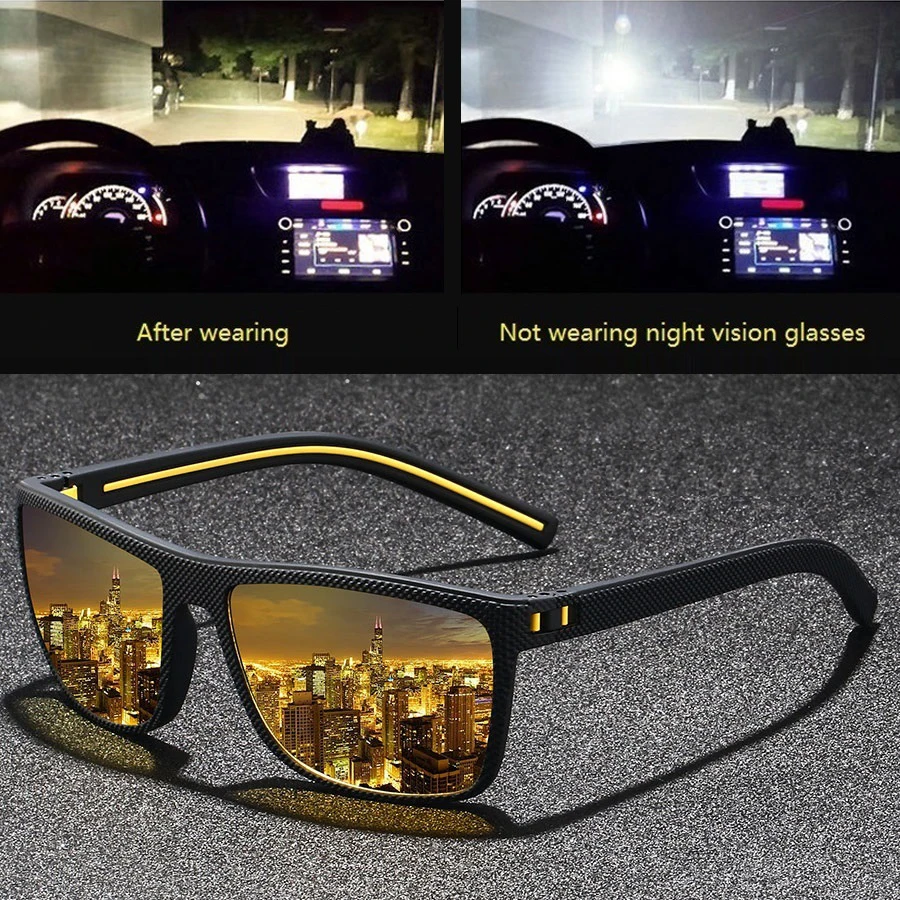 Fashion Vintage square  Unisex Night Vision Glasses Reduce Visual Fatigue Lenses Anti-Glare Anti reflective UV400 Eyewear