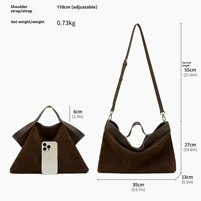 Women's Shoulder Bag Chic Fashion Large Capacity Crossbody Bag with Vintage Genuine Suede Leather Colorblock Daily Work Commute