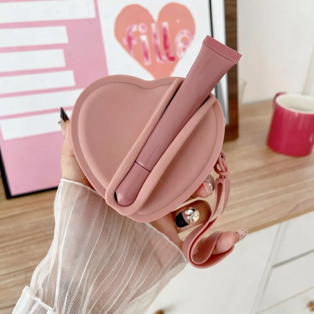 Fashion Heart Shape Silicone Case Portable Lipstick Holder Mini Earphone Pouch Coin Bag Travel Storage Organizer