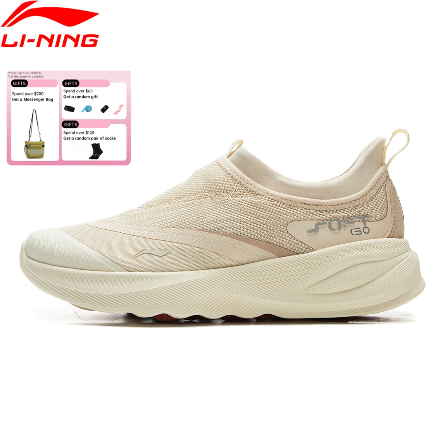 Li-Ning Women's SOFT GO 2 Slip-on Casual Walking Shoes COMFOAM Breathable Flexible LiNing Comfortable Sports Sneakers AGLV006