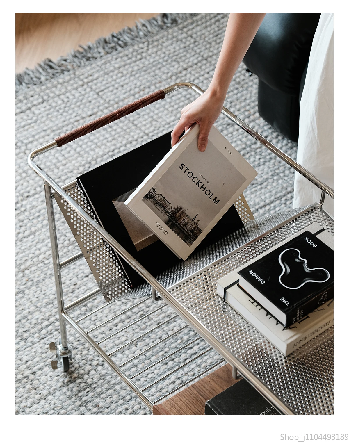 Nordic Retro Side Table with Wheels Mobile Sofa Caddy Stainless Steel Rolling Cart Stylish Living Room Storage & Coffee Table - Image 6