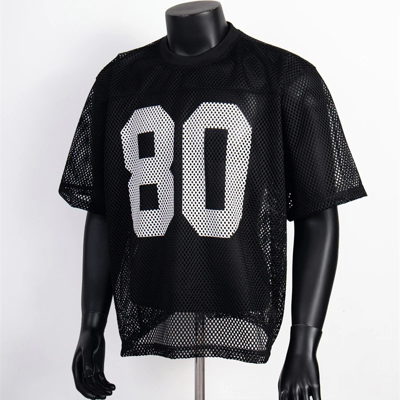 05 Print Hollowed-out Mesh T-Shirt Men No.80 Letter Print Breathable Casual Short Sleeve  American Street SAINT T Shirt view 2