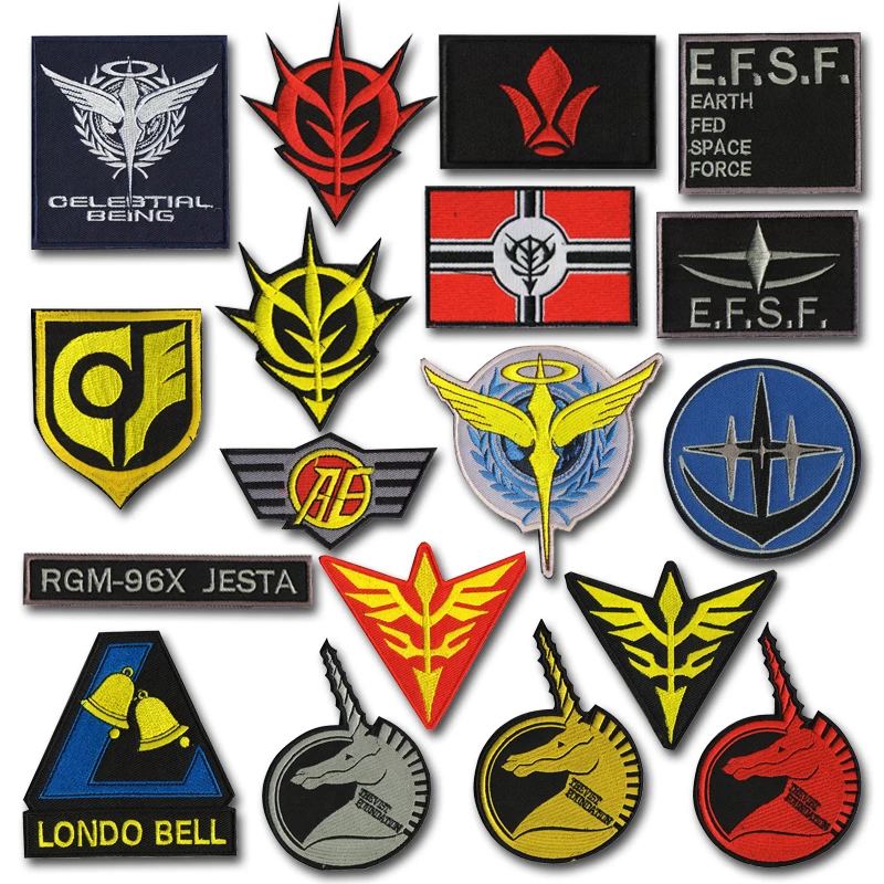 Mobile Suit Gundam Team Logo Badge Embroidery Hook and Loop Outdoor Chapter Patches Military Backpack Bag Stickers Hat Appliques