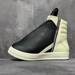 Men Women High Top Shoes Casual Platform Sneakers Leather Luxury Trainers Zip Autumn Black White Boots