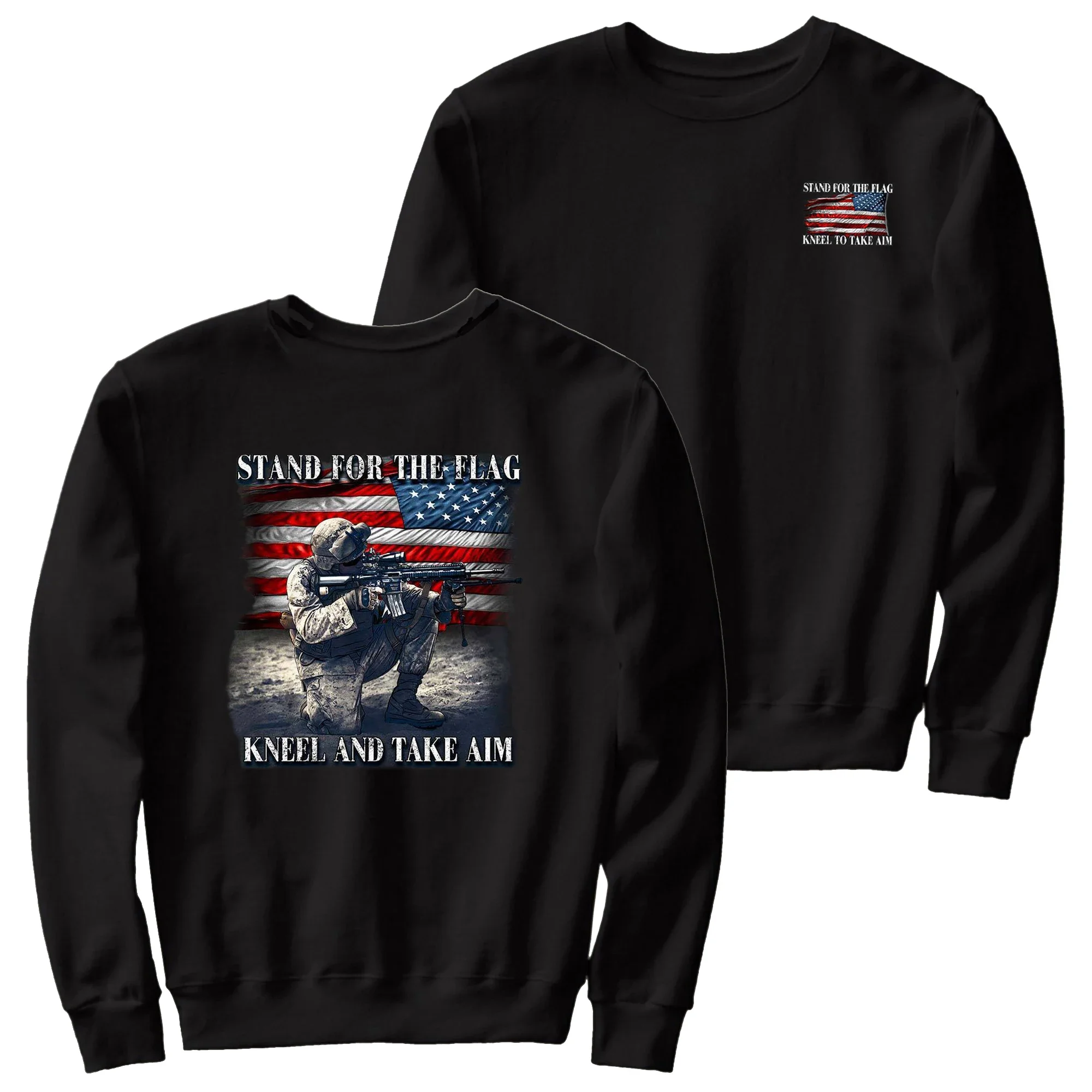 Stand for The Flag Kneel and Take Aim | US Army Patriotic Military Pullover Hoodie Comfortable Cotton Casual Mens Sweatshirt