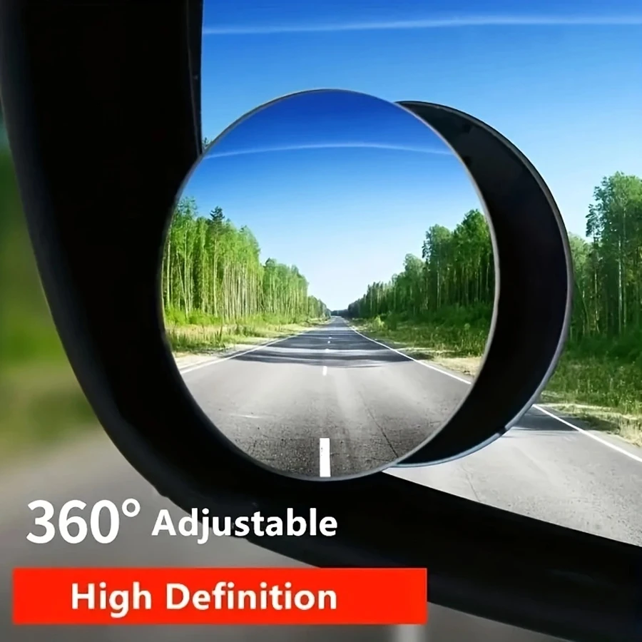 2Pcs Round Frame Convex Blind Spot Mirror Safety Driving Wide Angle 360 Degree Adjustable Clear Rearview Mirror