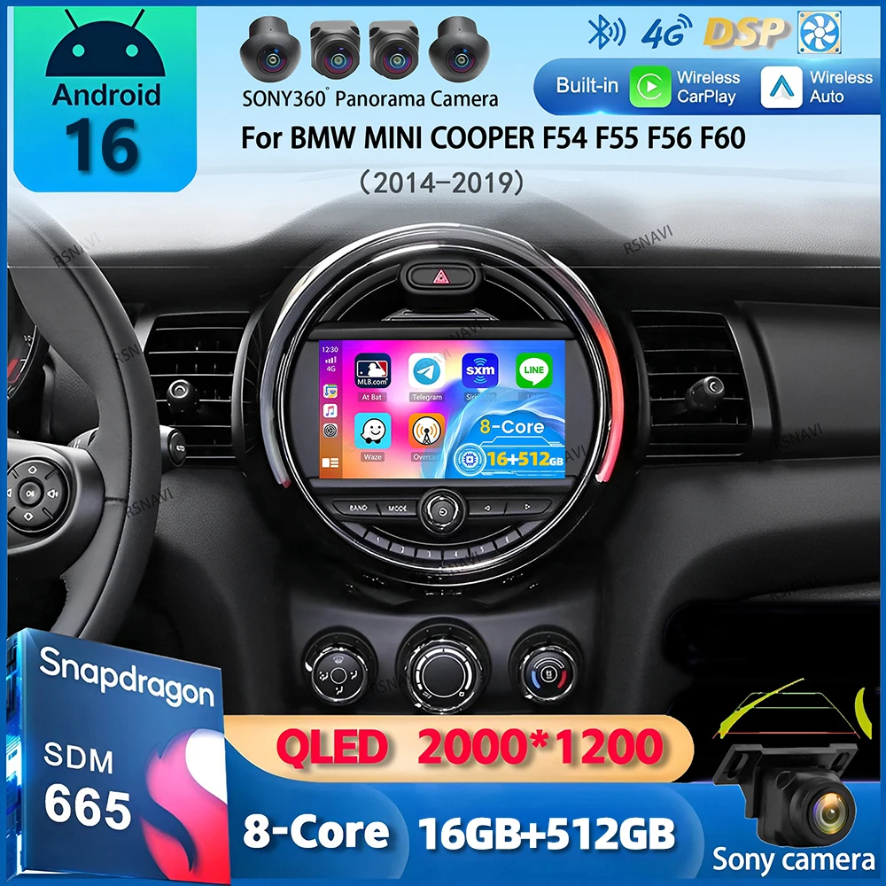 Android 16 Carplay Auto Car Radio For BMW MINI COOPER F54 F55 F56 F60 2014-2019 Navigation GPS Multimedia Player 2DIN DVD Stereo