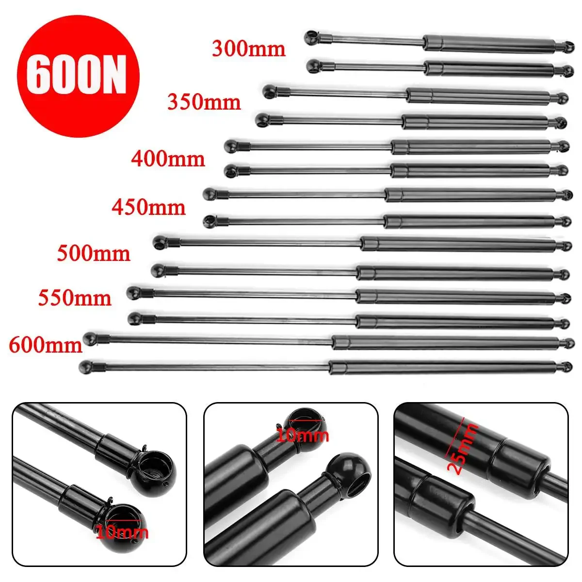 2pcs 600N 300/350/400/450/500/600mm Gas Strut Bars Gas Spring Support Boot Bonnet Car Caravans Doors Windows Hatches Boat Bus