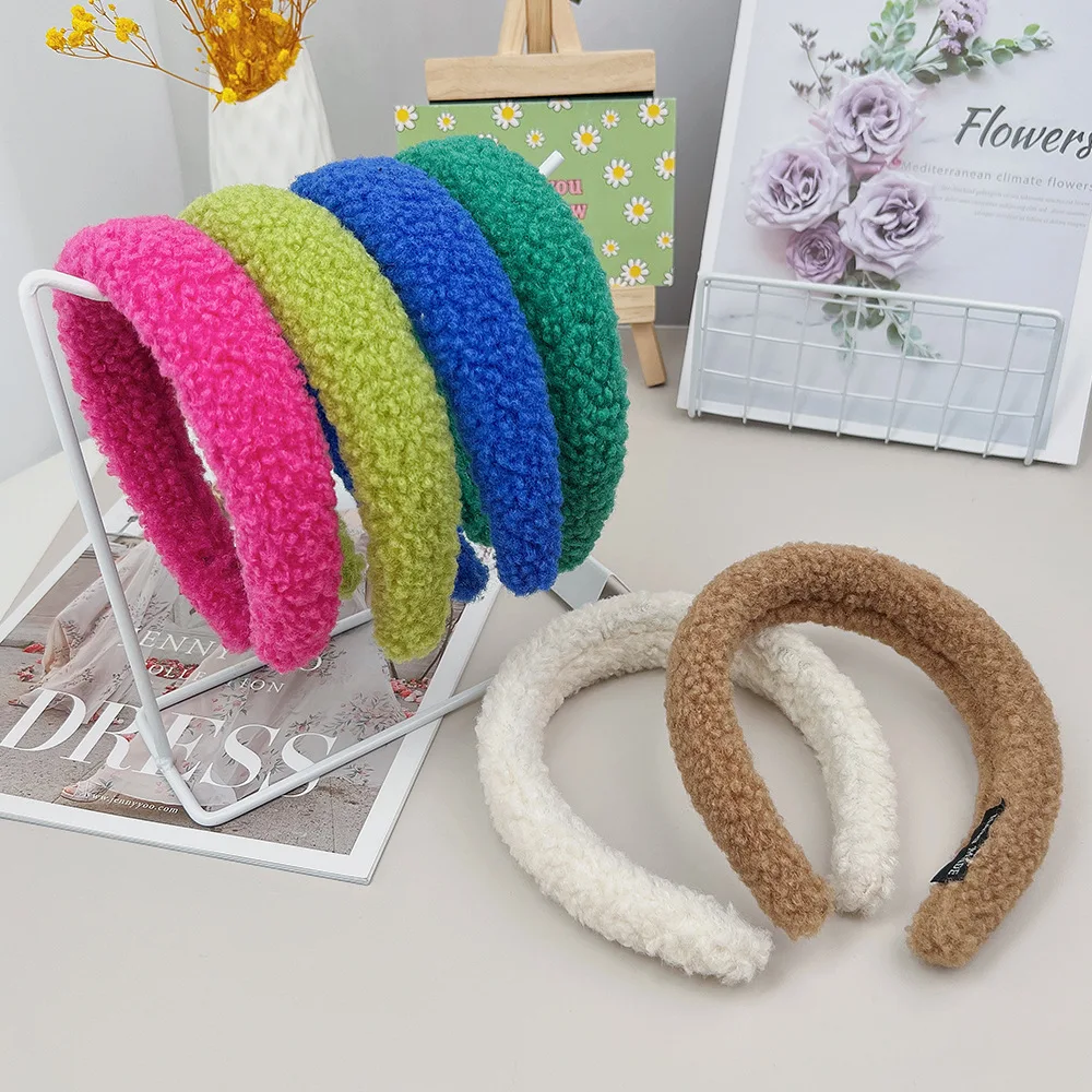 Women\'s Vintage Candy Color Teddy velvet Headbands Girl\'s Winter Warm Neon Headwear Hair bands Hair Accessories