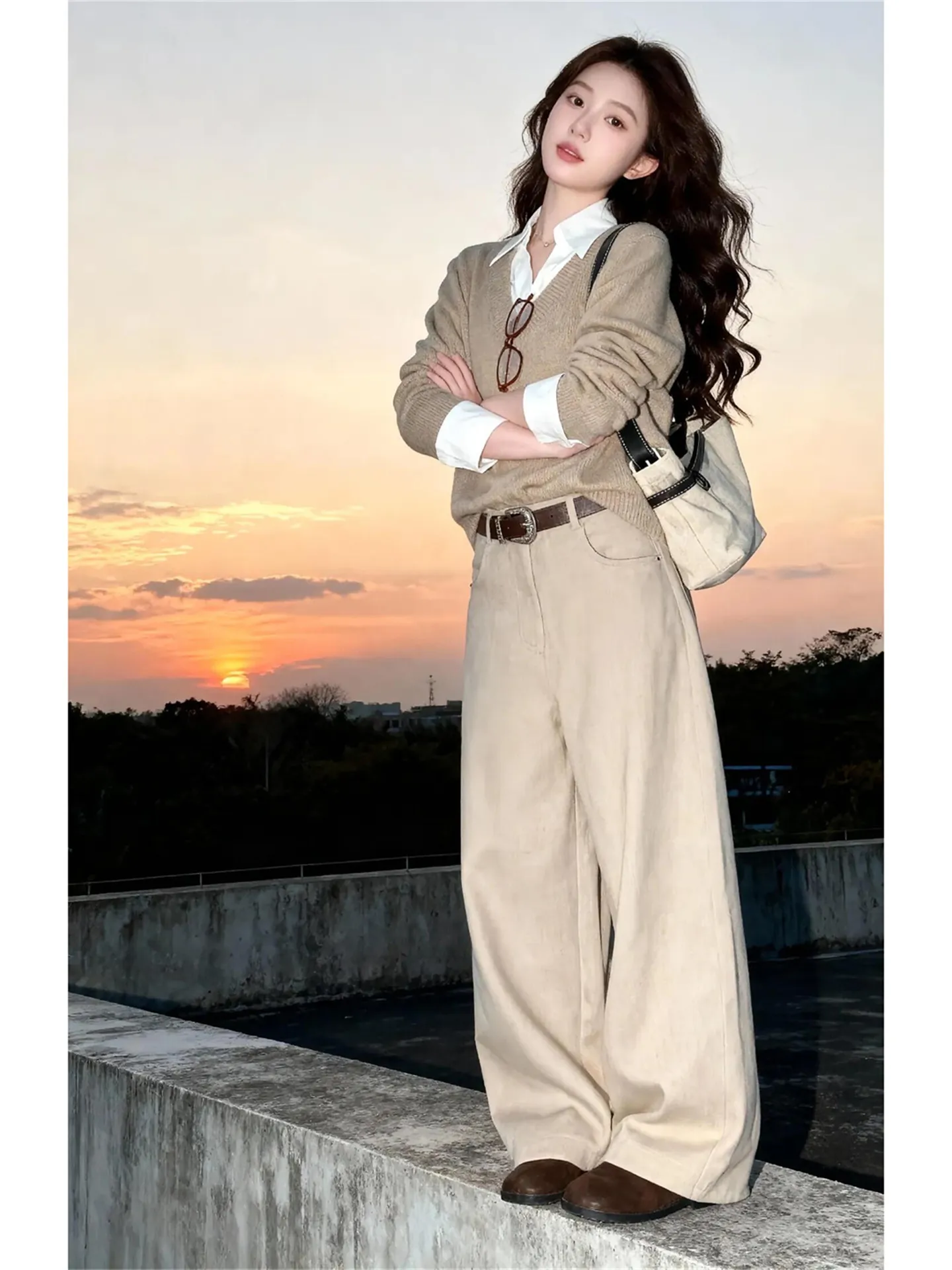 

Korean Sle Comfortable Casual Collar Fake Two-Piece Sweater Women's Spring Knitted Top Slimming Faion Commute Wind