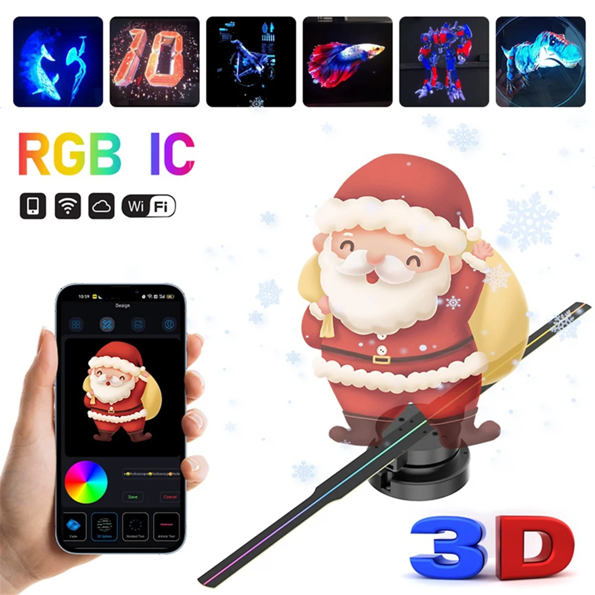 

2025-3C 3D HD Holographic Projector 244LED Holographic Player Fan for Image Video Store Bar Party Advertising Display UK Plug