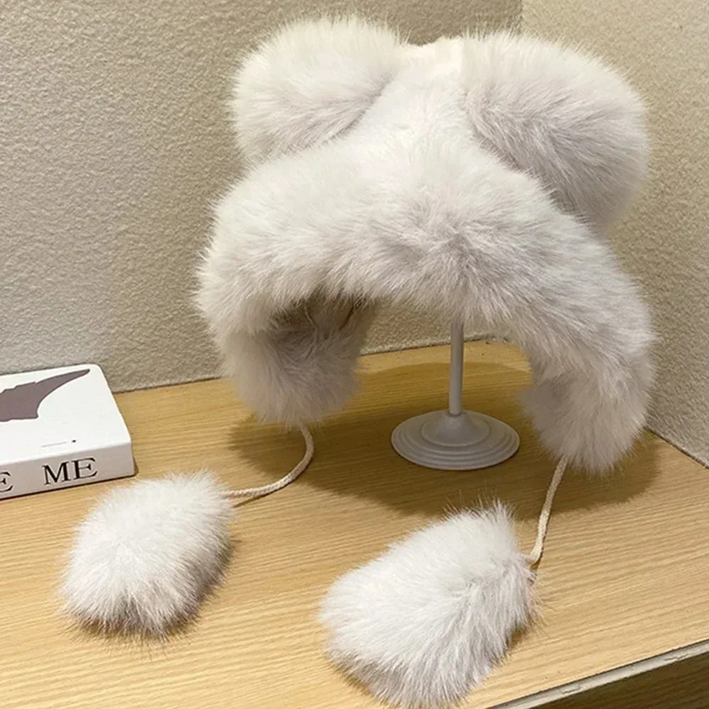 Damen Winter Warme Kawaii Fuchsfell-Imitation Nerz-Plüschmütze Verdickte Niedliche Bärenohren Japanische Jackenmütze Ohrenschutz Cosplay-Kappe – Detail 5