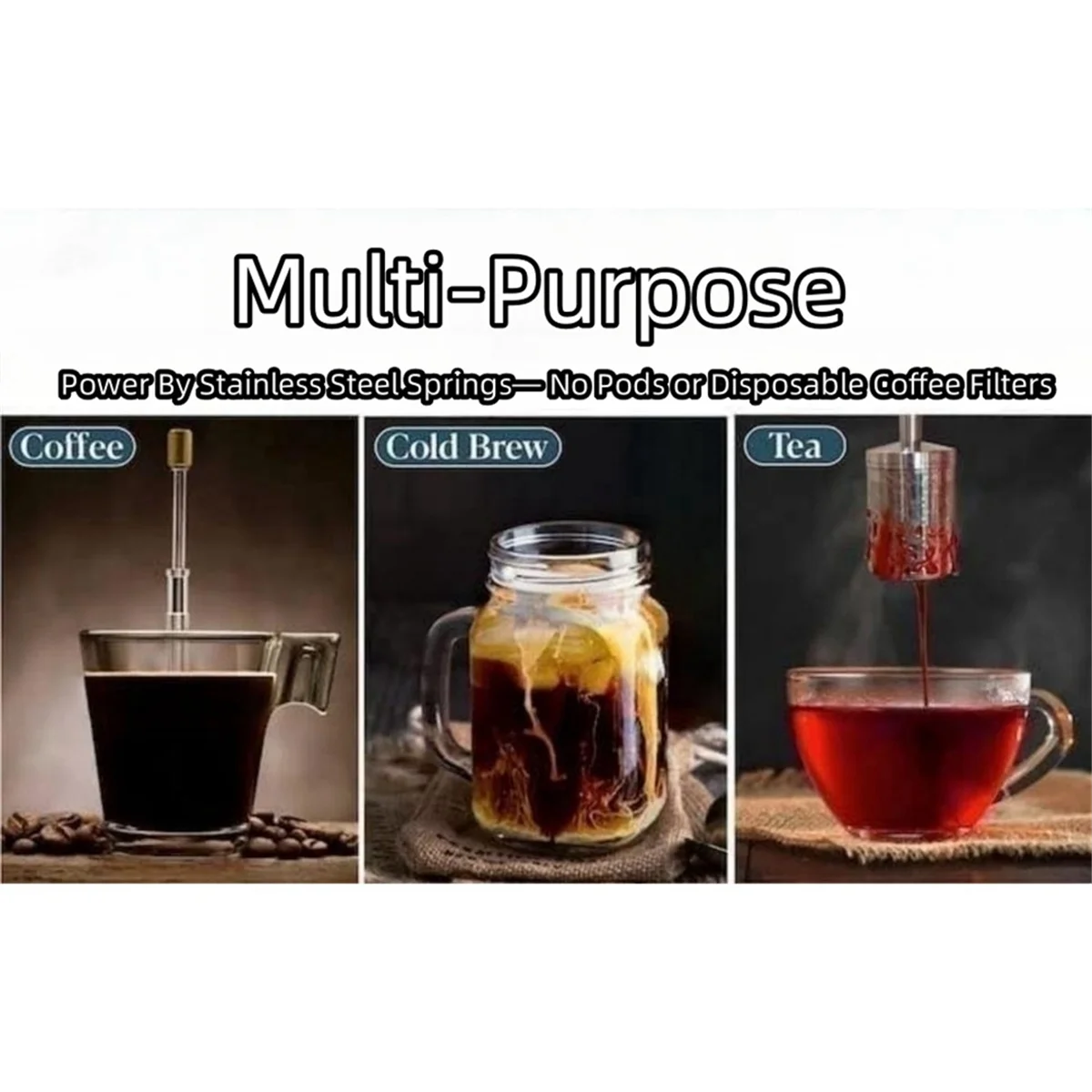 Portable French Coffee and Tea Final Press Maker Coffee Filter Reusable Full Bodied Coffee Press Maker for Trips Camping