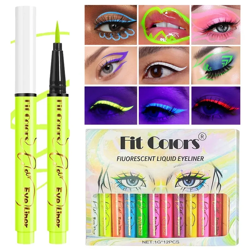 12 Farben fluoreszierender blauer Eyeliner-Stift, buntes UV-Licht, Neon-Gesichtsfarbe, Farbstift, Halloween, Festival, Party, Bühnen-Make-up