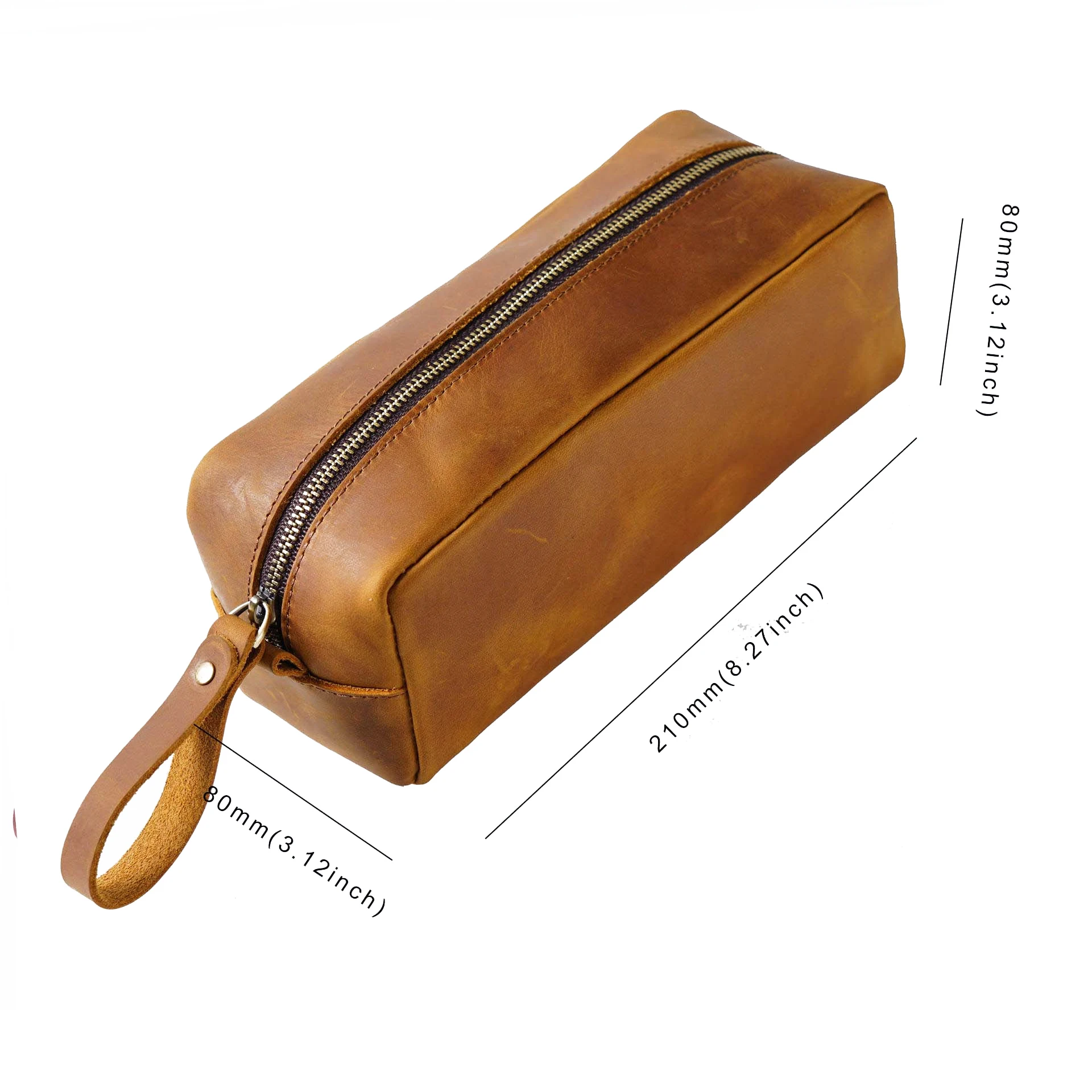 Large Capacity Pencil Case Genuine Leather Pen Pouch Zipper Cowhide School Bag Student Retro Stationery Storage Bag Pen Box