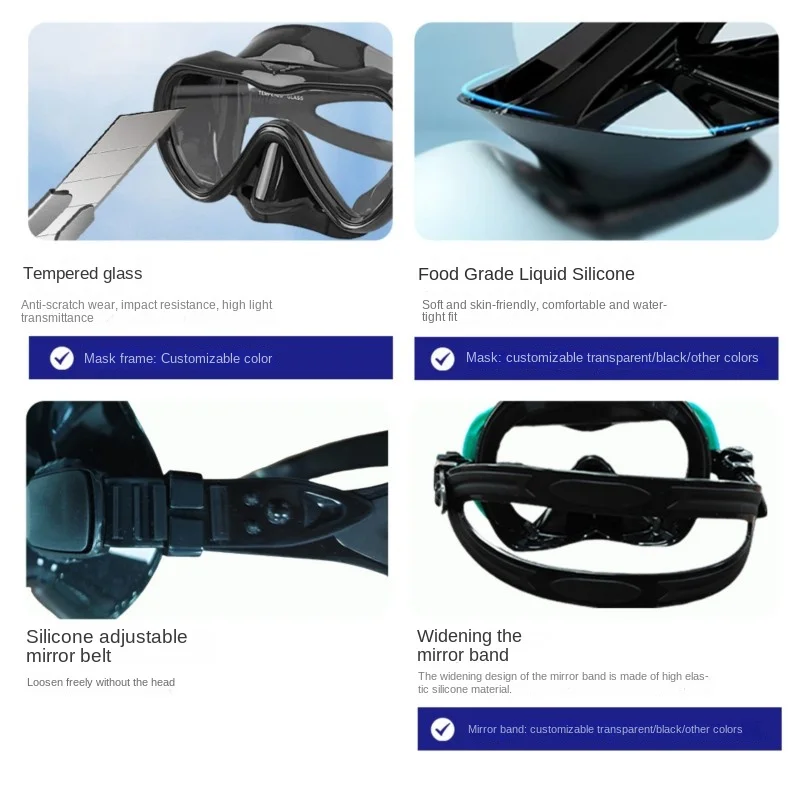 

OVOZI Adult Single Lens Liquid Silicone Diving Mask HD Tempered Glass Nose Protection One Professional Snorkeling Mask