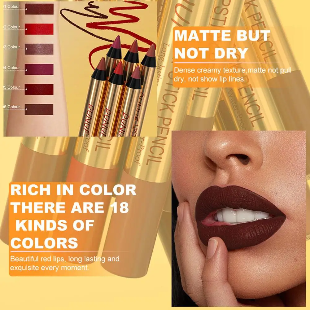 Non-Stick ลิปสติกดินสอยาวนาน Matte Lip Liner Easy Lipliner แต่งหน้าสีน้ําตาลใช้ Tint สีแดงเครื่องสําอาง Crayon M9F6