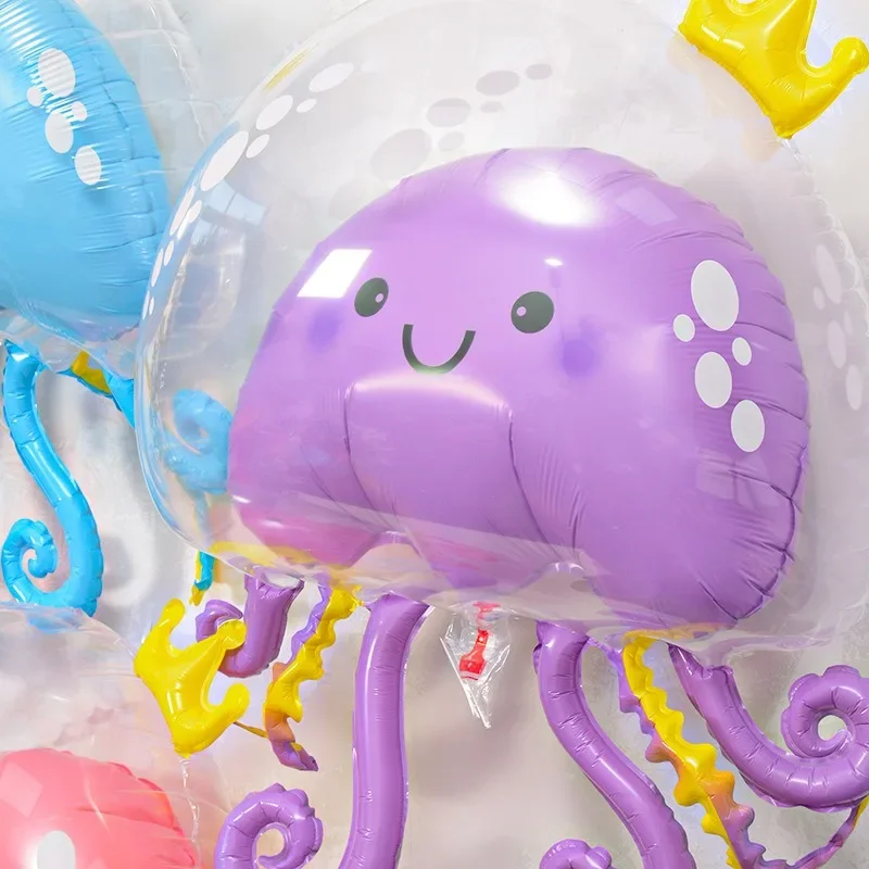 Cartoon Jellyfish Balloon Under The Sea Creatures Children Birthday Baloon Mermaid Girl Boy Birthday Balon Jellyfish Babyshower