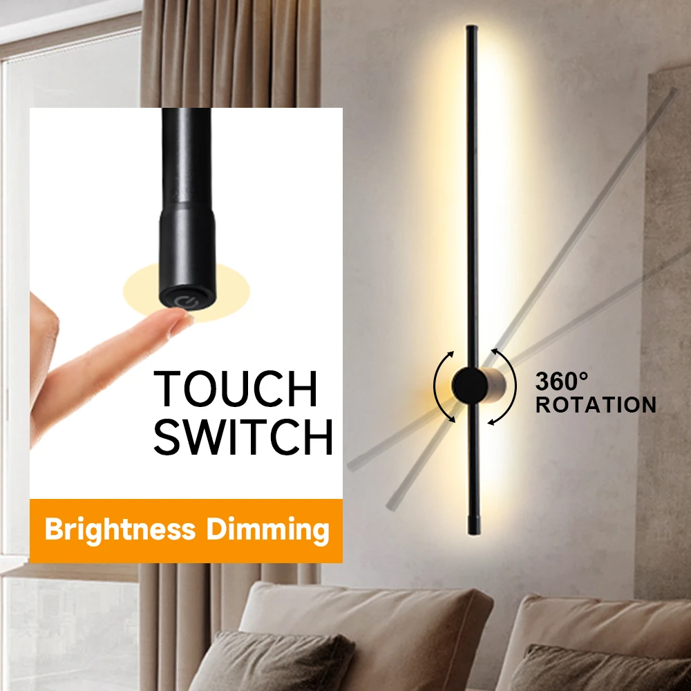 

LED Modern Led Wall Light AC85-290V Long Wall Lamp Sconce 100cm 120cm Interior Wall Light Bedside Bedroom Light Black White