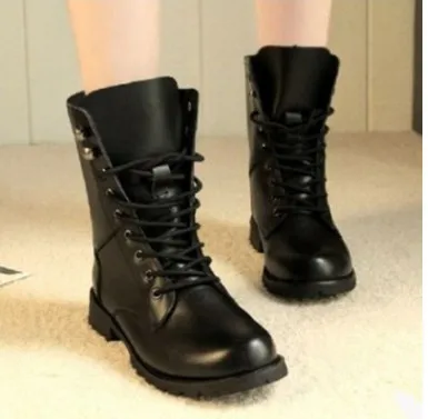 New Large Lace up Motorcycle Boots with Middle Heel Short Boots for Women's Fashion and Handsome Couple Boots