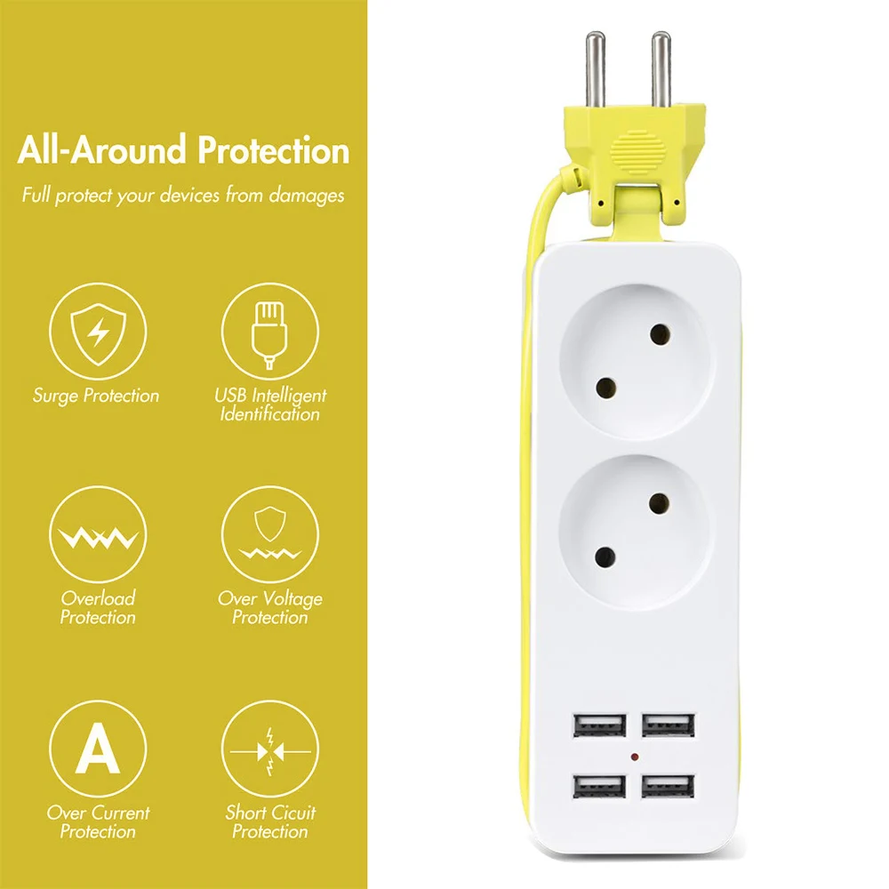 Ciabatta da 4.8mm Multiprise EU KR 2AC 4USB 1200W adattatore per presa di protezione da sovraccarico cavo di prolunga da viaggio da 1.5M per ufficio