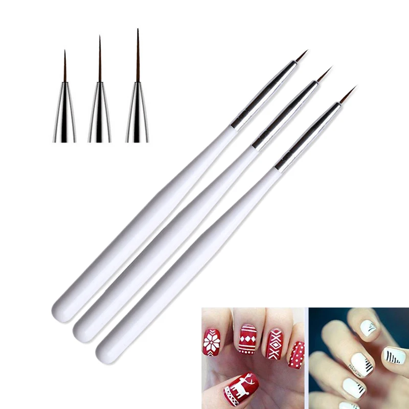 3 PCS Acrylic French Nail Art Liner Brushes Drawing Dotting Nail Brush Manicure Pen Styling ToolsProfessional Fine Nail Art Line