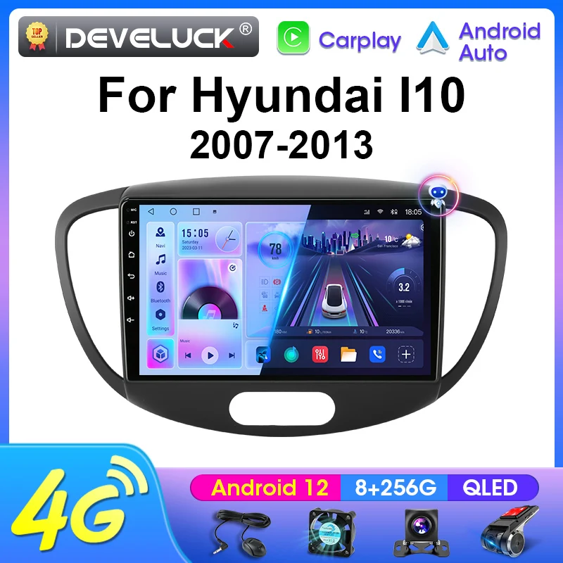 Android 12 Car Radio For Hyundai i10 2007-2013 2 Din Stereo Multimedia Video Player DVD GPS Navigation 4G Carplay Auto Head Unit