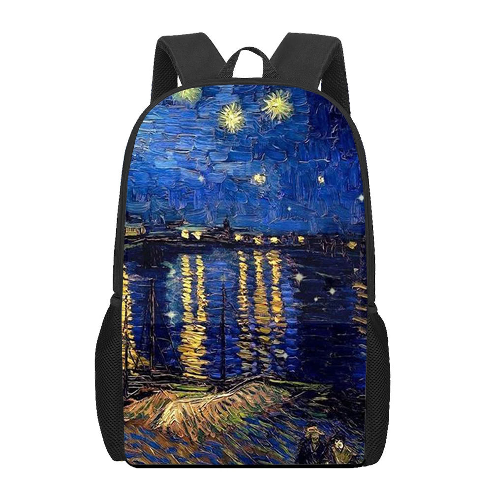 Van Gogh ransel Laptop anak laki-laki perempuan, tas buku, tas bahu kasual anak-anak, ransel penyimpanan remaja, tas Laptop