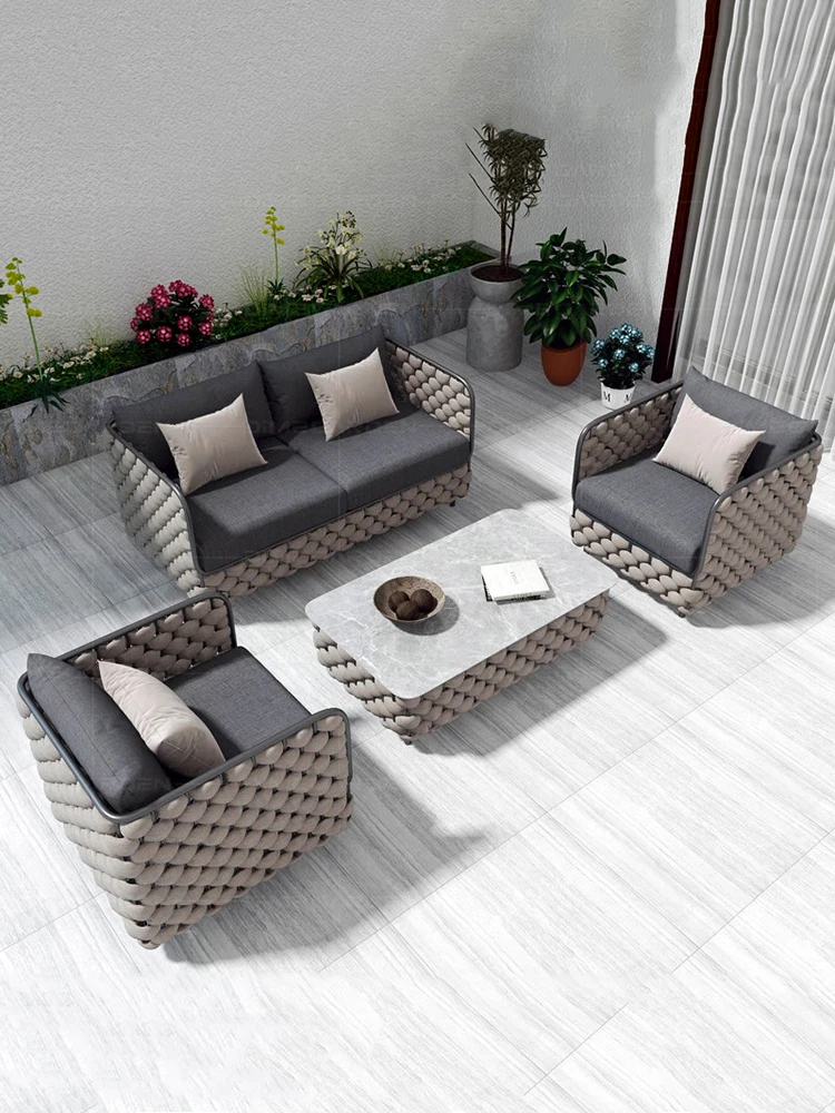 Outdoor sofa courtyard combination Nordic hotel Villa terrace outdoor sun protection waterproof sun room rattan chair furniture