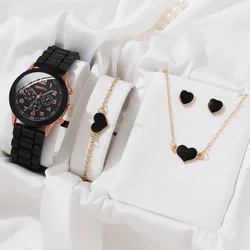 2/6pcs Luxury Watch Set Women Ring Necklace Earrings Rhinestone Fashion Wristwatch Female Casual Ladies Watches Bracelet(No Box)