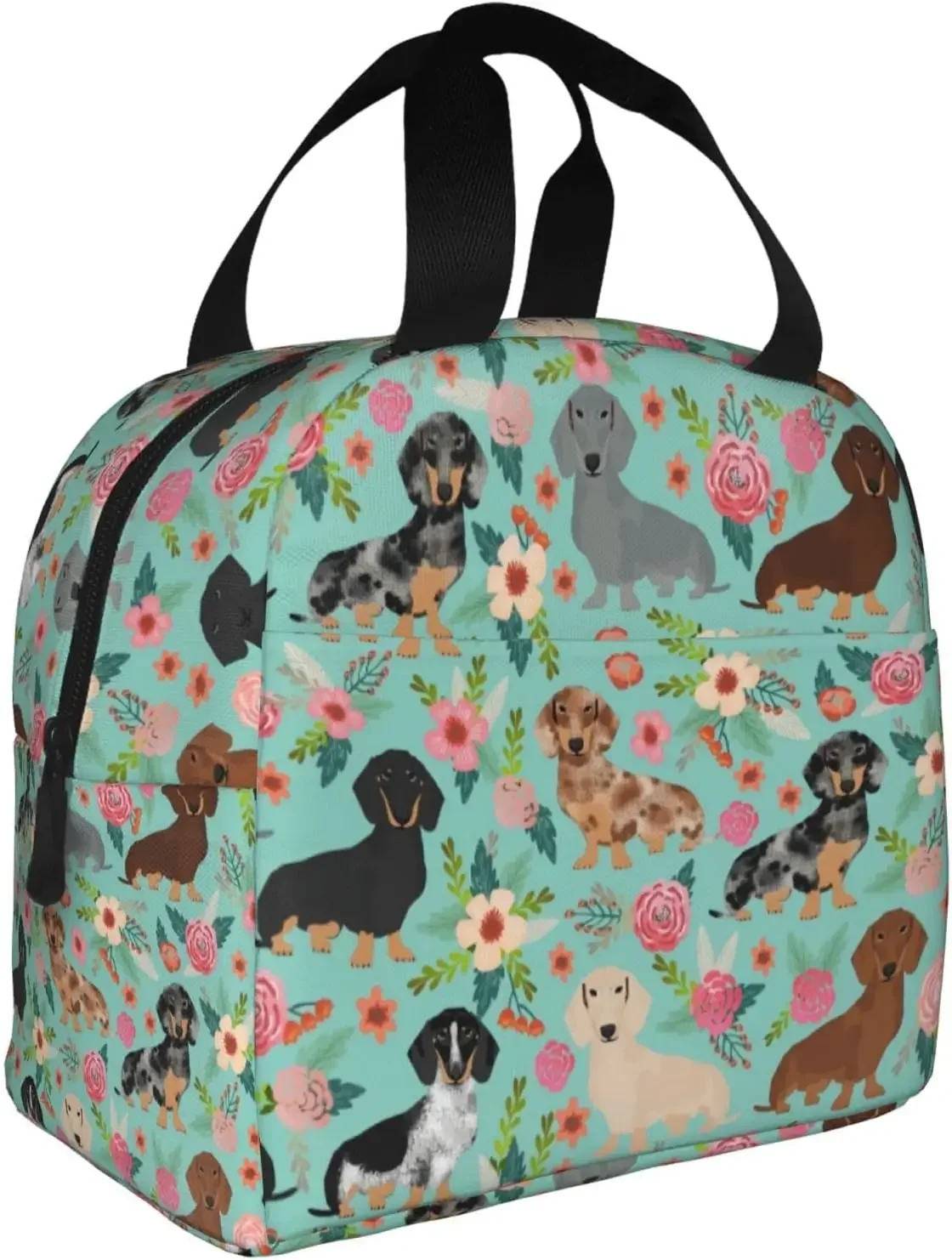 Dog Boston Terrier Sweet Vintage Floral Flowers Insulated Lunch Bag For Men Women Reusable Lunch Box Container Waterproof