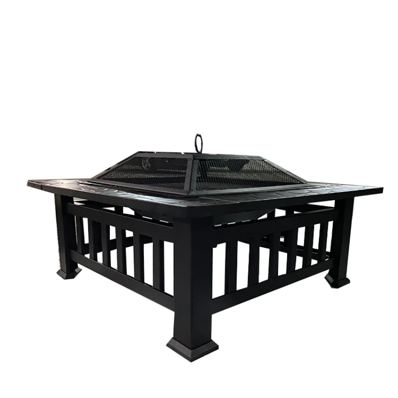 32inch Outdoor Wood Burning Squrae Table Fire Pit with Spark Screen