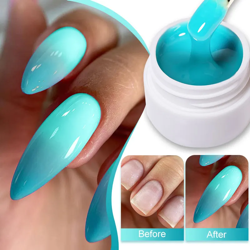 LILYCUTE 8ML Thermal Extension Nail Gel Lake Blue Semi Permanent Temperature Color-Changing Gel Polish Prolong Nail Art Varnish