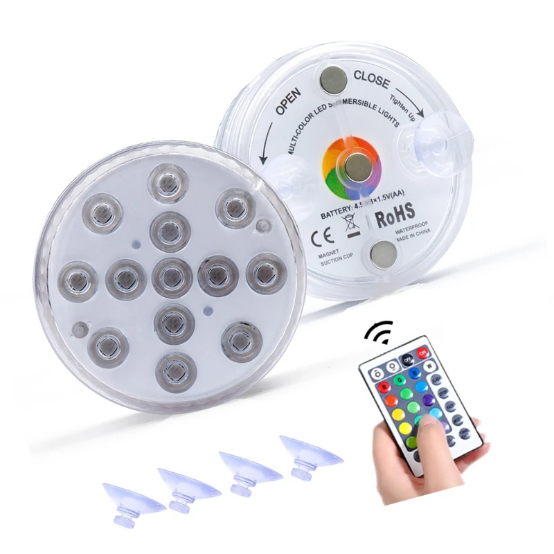 Y5GD 2set Dimmable Underwater LED Lights Submersibles Lamp with Remote Control 13 LED Remote Controlled Underwater Light