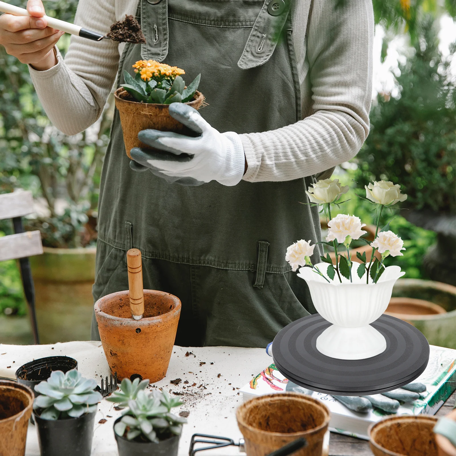 Rotating Flower Arrangement Turntable Plastic Bonsai Turntable Household Desktop Holder Smooth Rotation Wear-Resistant