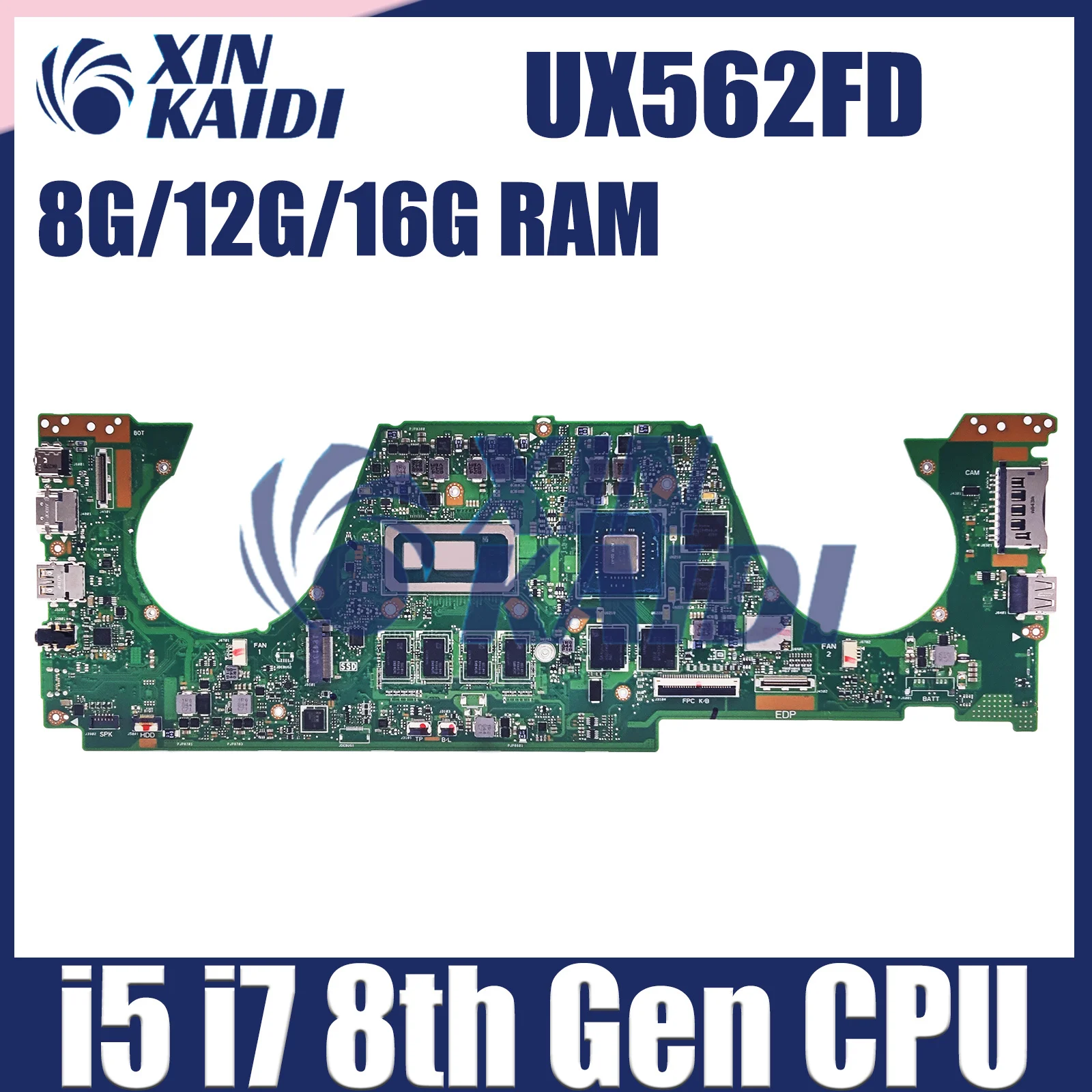 

Computer Mainboard For ASUS Zenbook UX562FD UX562F Q536FD Q547FD Laptop Motherboard i5 i7 8th Gen CPU 8G 12G 16G RAM GTX1050