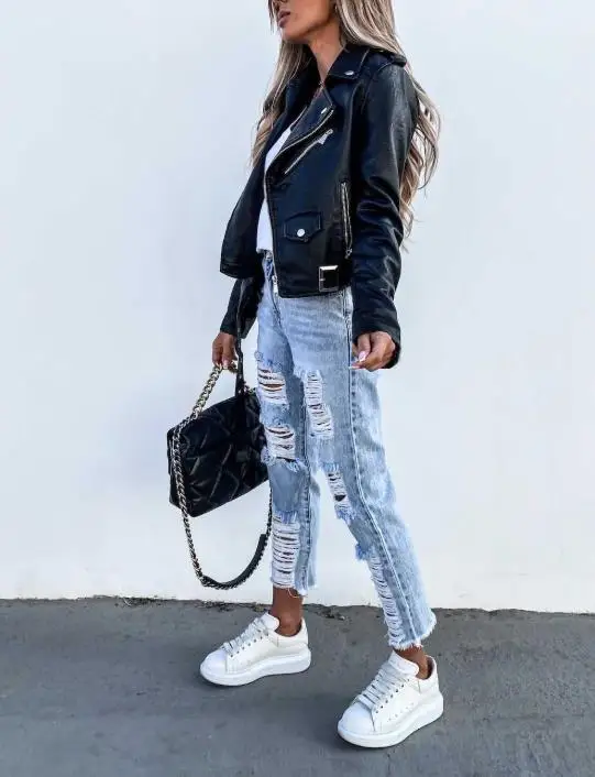 Modische und personalisierte High Street Fan Car Lederjacke, hübsche Slim-Fit-Lederjacke mit kurzem Reißverschluss für Damen im Herbst