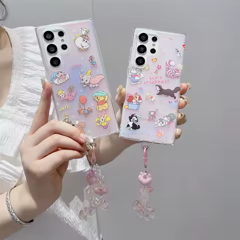 Disney Marie Cat Winnie Pooh Laser Phone Case For Samsung S22 S23 S24 Ultra Plus A52-A55 A13-A15 A05 Funny Cute Cartoon Cover