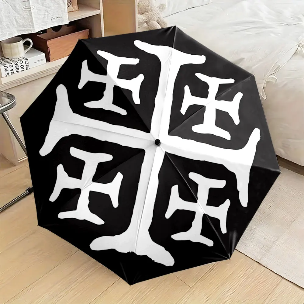 Black And White Cross Symbol Circular Design Pattern portable waterproof sun rain umbrella for outdoor travel beach