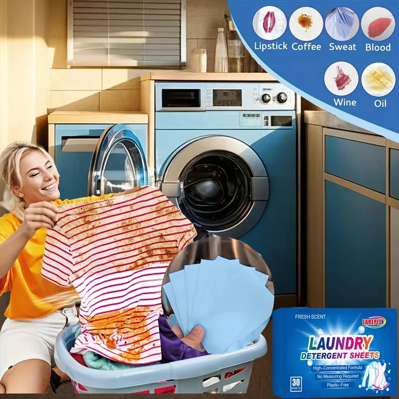 90 قطعة من صفائح منظفات الغسيل القوية، محمولة وعالية الجودة لإزالة بقع الملابس وتنظيف أساسيات الغسالات