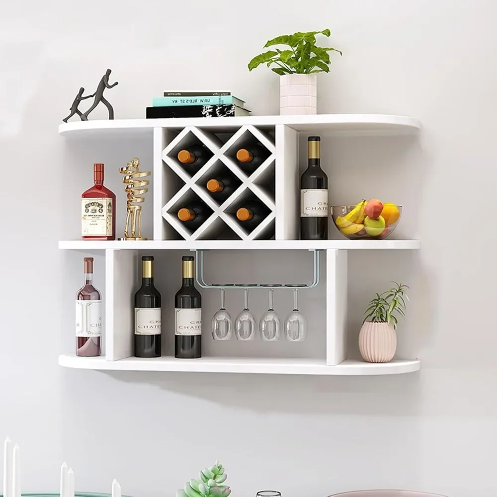 

Rustic Bottle Shelves for home wall,Multifunctional Wooden Wall Mounted Wine Rack,Storage Rack with Wine Glass Holder