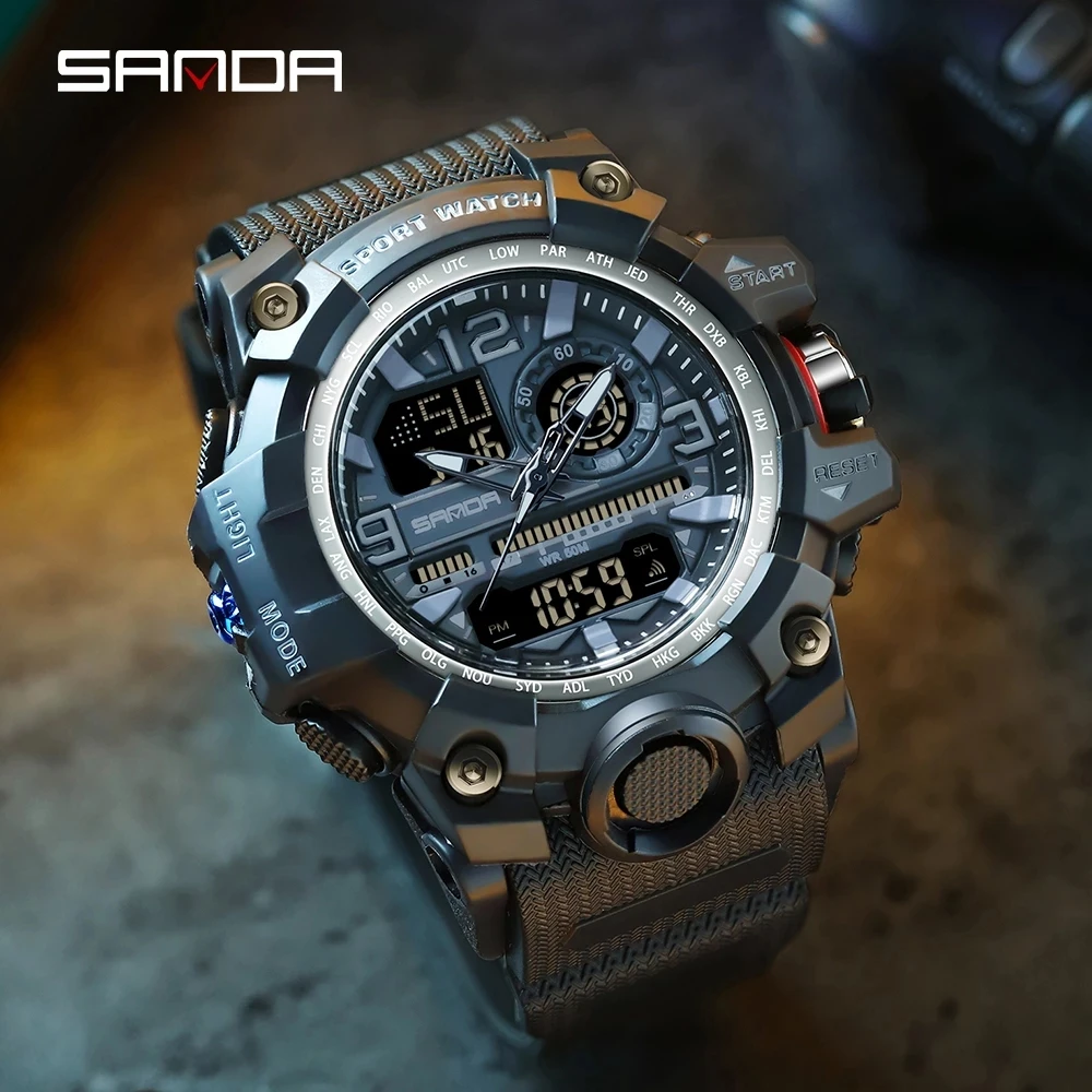 SANDA Fashion Mens Watches LED Sport Waterproof Watches Mens Top Luxury Brand Digital Male Quartz Wrist Watch Relogio Masculino