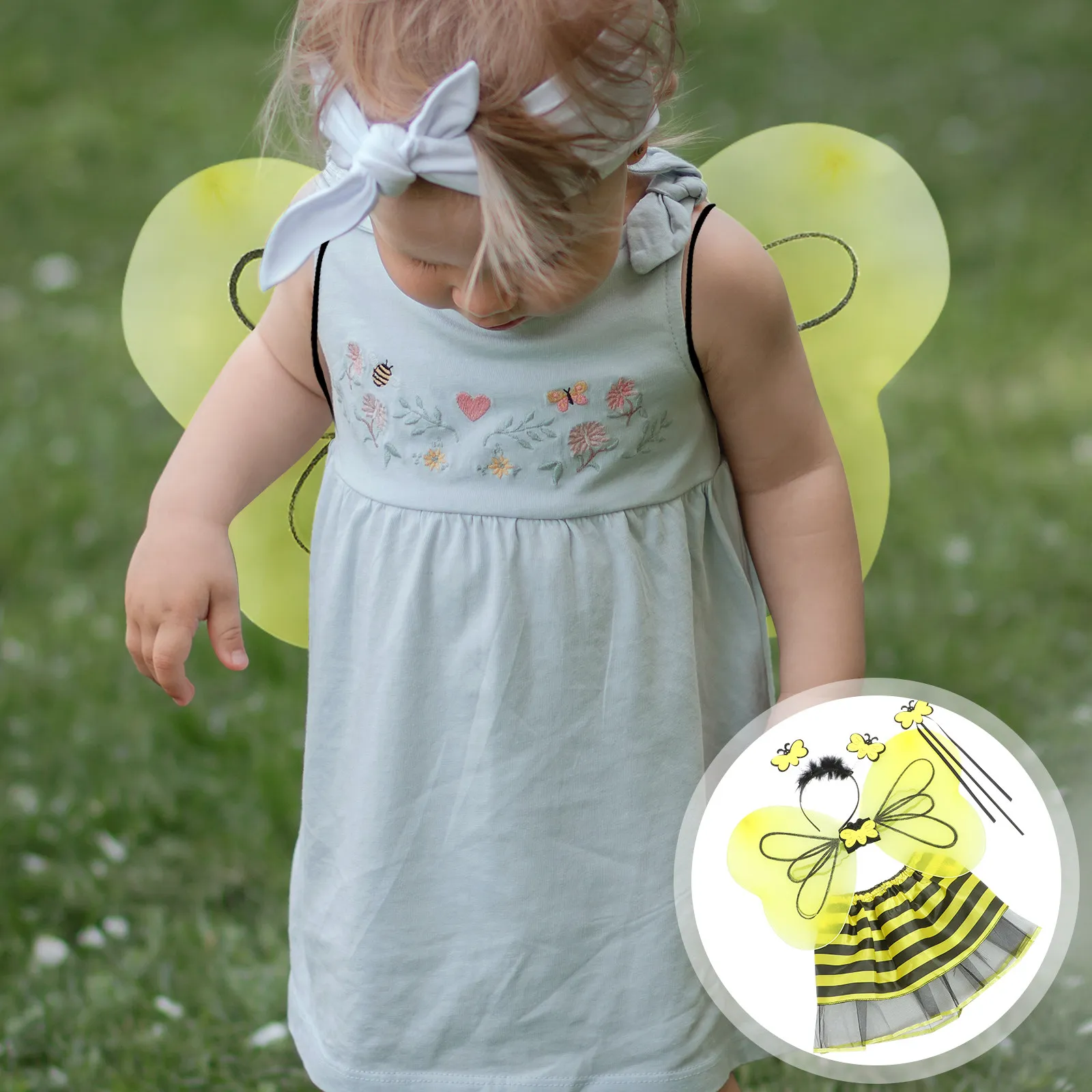 1Set Fairy Costume Set for Girls Butterfly Wings Ballet Skirt Headband Princess Wand Kids Role Play Party Performance Dress