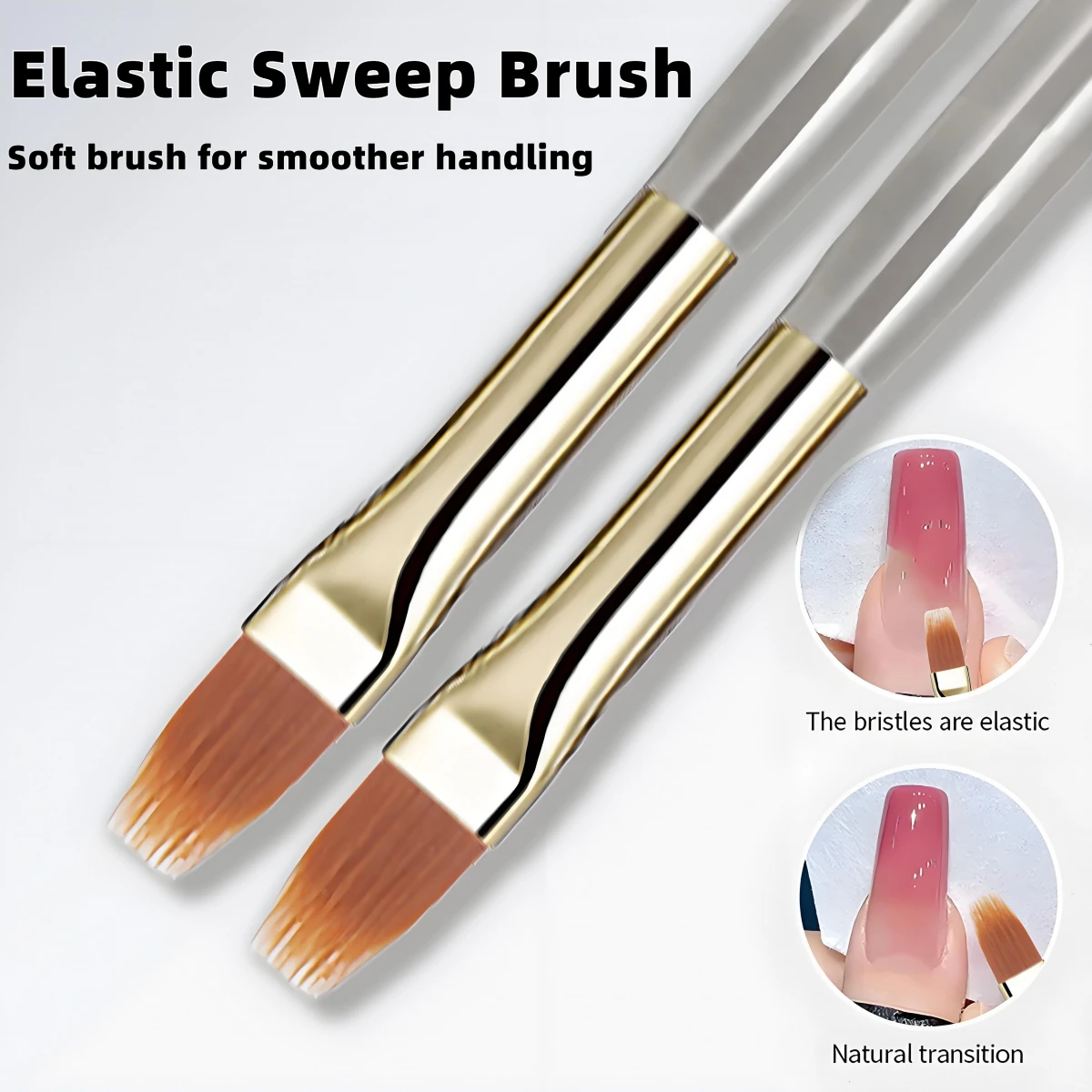 Professional Nail Art Ombre Blending Brush, Elastic Sweep Brush for Gradient Gel Polish Painting No Brush Marks Manicure Tool