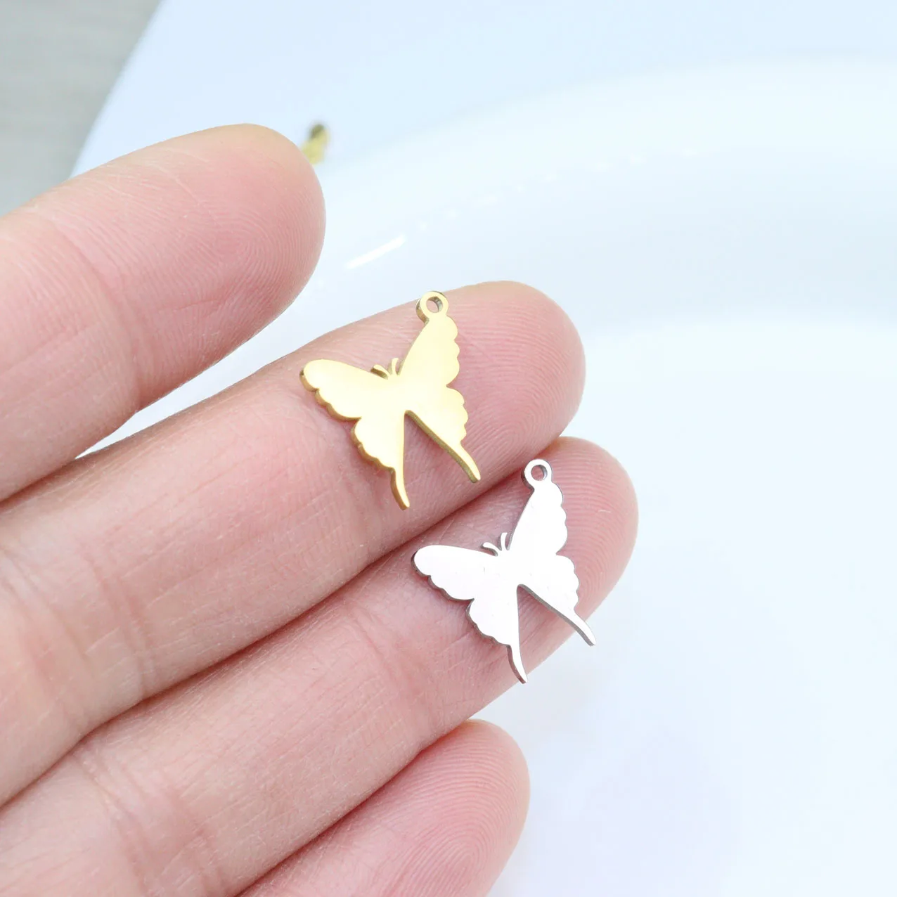 10pcs Stainless Steel Shiny Mirror Polished Butterfly Jewelry  Charms Pendant DIY Handcraft Waterproof Antiallergic