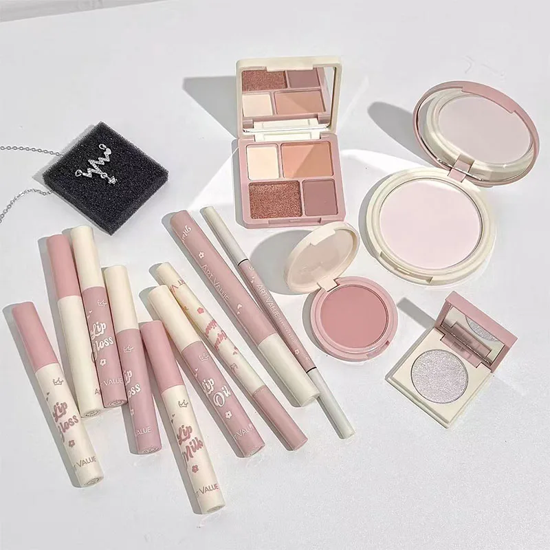 Confezione regalo per trucco da 14 pezzi Farfalla Fiocco Cuore Rossetto in polvere Fard Ombretto Confezione regalo per trucco Set e collana Regali di Natale