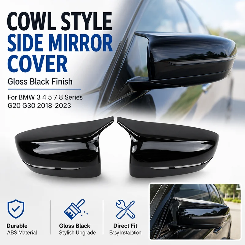 Car For BMW 3 4 5 7 8 Series G20 G30 2018-2023 Gloss Black Cowl Style Side Mirror Housing Cover Replacement Cap