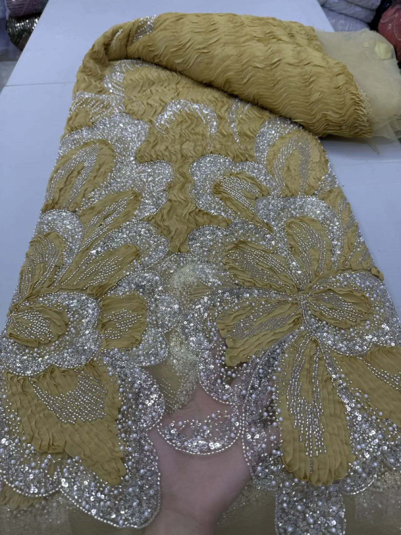 

Африканское кружевное полотно с тяжелыми бусинами 2026: Высококачественная нигерийская ткань с пайетками, французский тюль для свадебных и праздничных платьев