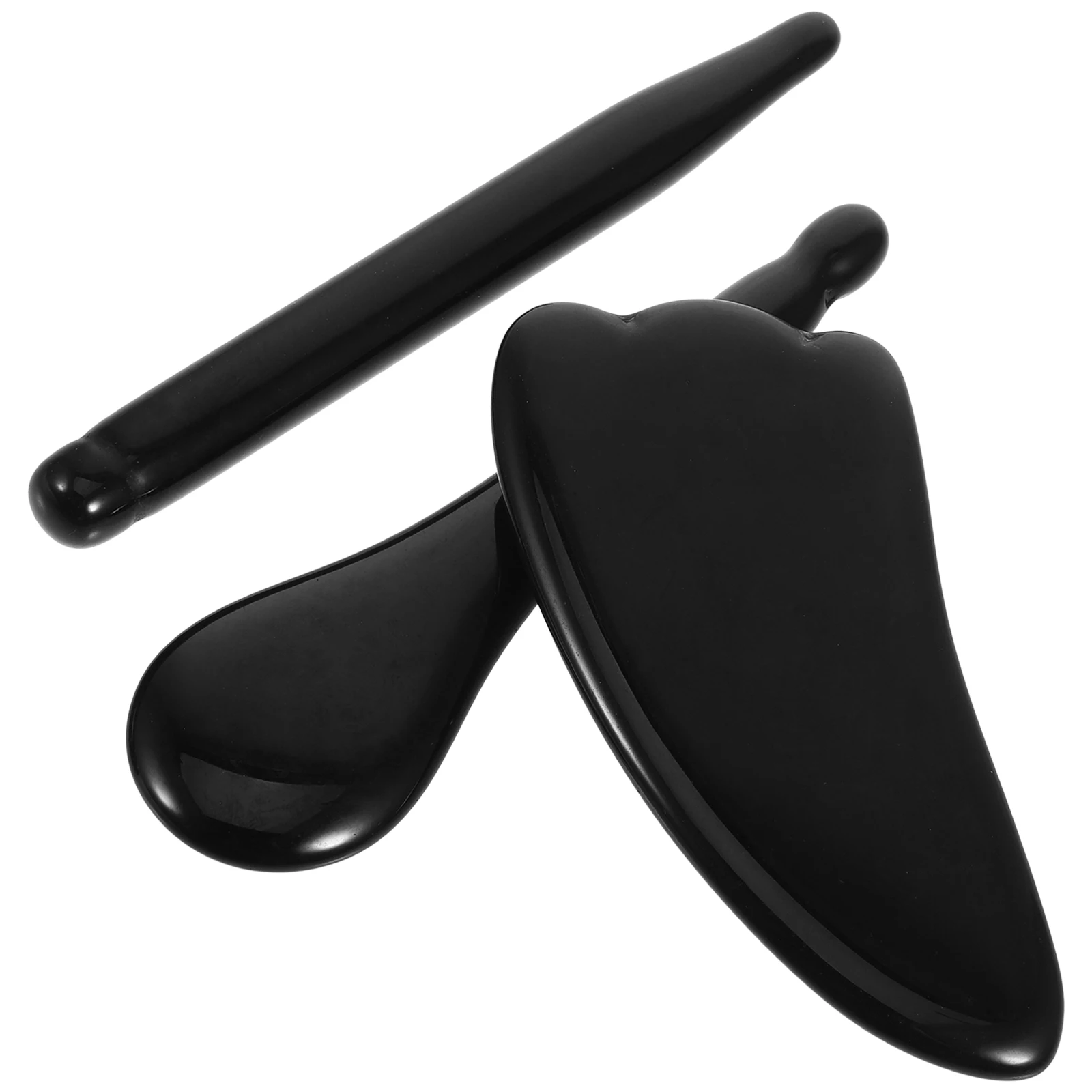 

3Pcs Black Stone Gua Sha Face Tool Set Smooth Polished Durable Cooling Sensation Home Spa Experience Massager Foot Scraping Tool